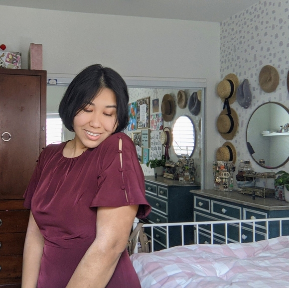 DONATED Ann Taylor Deep Burgundy Dress - Picture 3 of 5